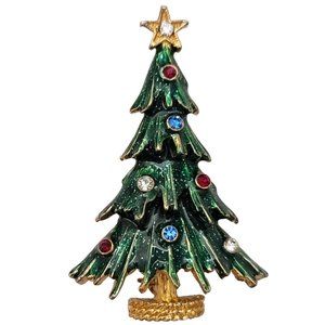 Eisenberg Ice Green Enamel Multi Color Rhinestone Christmas Tree Brooch Pin E253